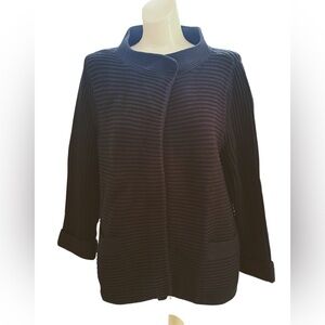 ANNE KLEIN Womens Black Ribbed Cardigan Mandarin Cowl Neck Long Sleeve Sz M